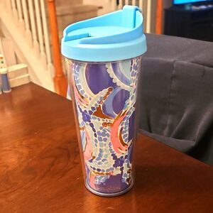 Lilly Pulitzer Blue Thermal Travel Tumbler in "Starfish Pink"